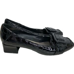 Nine West Black Patent Croc Print Heeled Loafer - 6.5 China